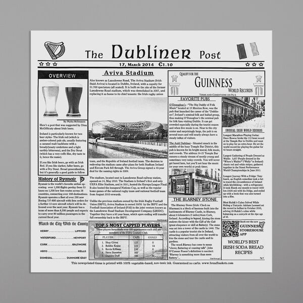 A white Dublin newsprint liner with newspaper images and text.