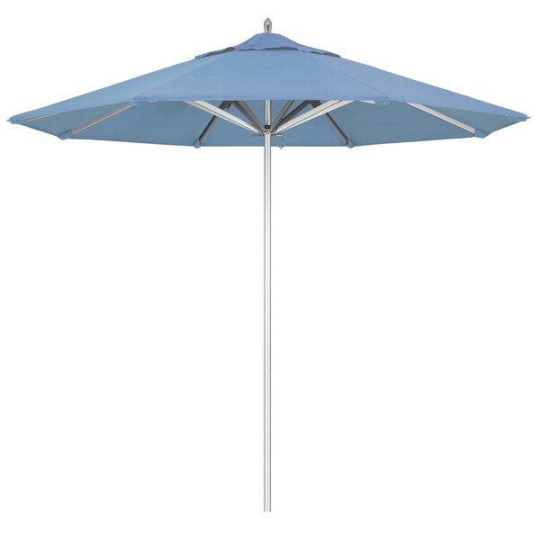 California Umbrella AAT 908 SUNBRELLA 1A Rodeo 9' Round Push Lift Umbrella with 1 1/2" Aluminum Pole - Sunbrella 1A Canopy - Air Blue Fabric