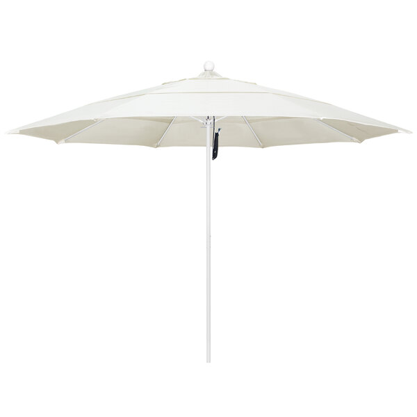 A white California Umbrella with a white pole.