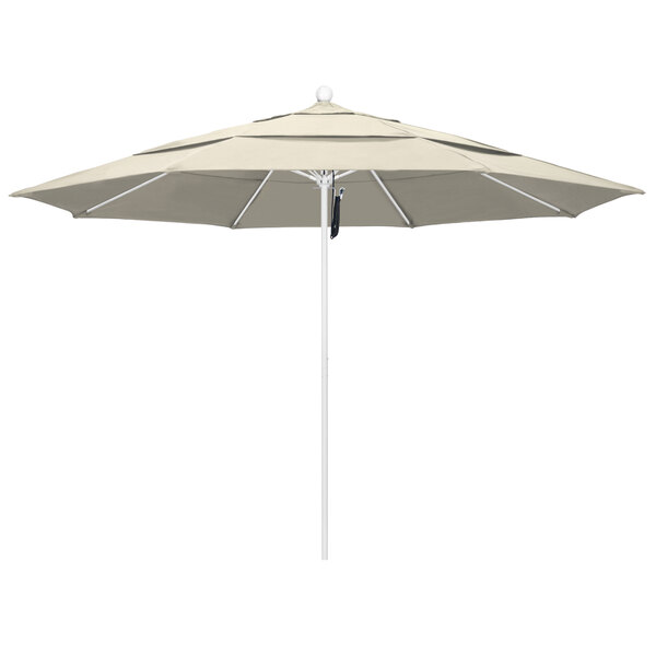 California Umbrella ALTO 118 OLEFIN Venture 11' Round Pulley Lift Umbrella with 1 1/2" Matte White Aluminum Pole - Olefin Canopy
