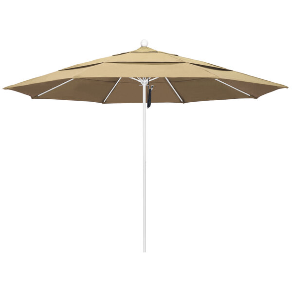 California Umbrella ALTO 118 PACIFICA Venture 11' Round Pulley Lift Umbrella with 1 1/2" Matte White Aluminum Pole - Pacifica Canopy