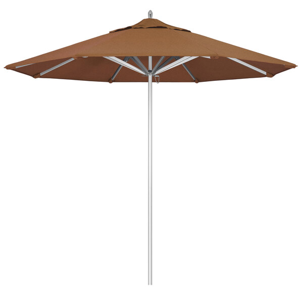 California Umbrella AAT 908 SUNBRELLA 1A Rodeo 9' Round Push Lift Umbrella with 1 1/2" Aluminum Pole - Sunbrella 1A Canopy - Teak Fabric