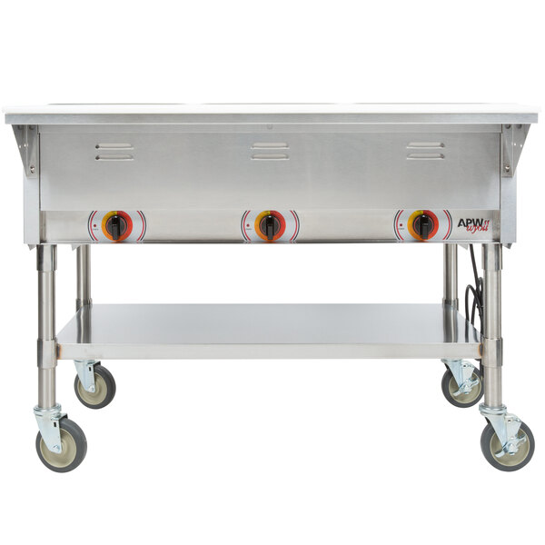 APW Wyott PST3S Three Pan Exposed Portable Steam Table with Stainless