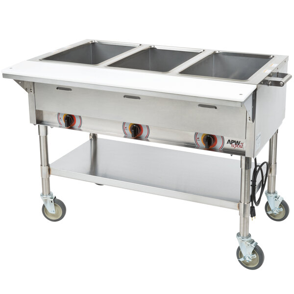 APW Wyott PST3S Three Pan Exposed Portable Steam Table with Stainless