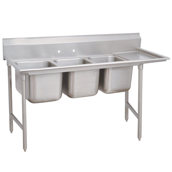 Advance Tabco 93-3-54-36 Regaline Three Compartment Stainless Steel Sink with One Drainboard - 95" - Right Drainboard