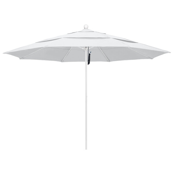 A white California Umbrella with a pole.