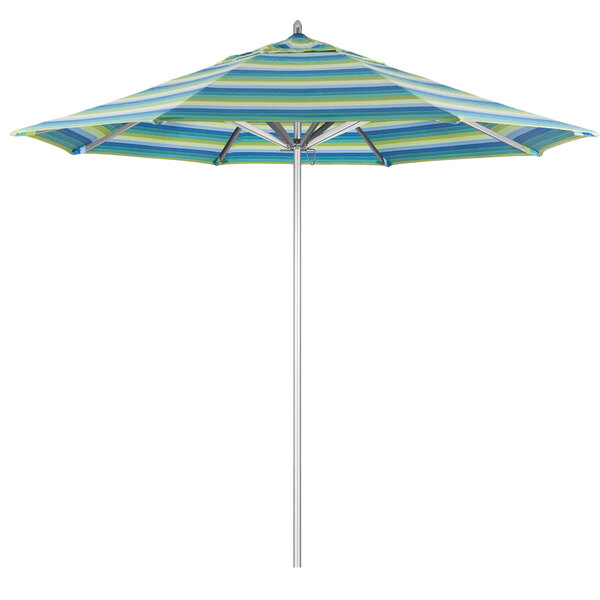 California Umbrella AAT 908 SUNBRELLA 1A Rodeo 9' Round Push Lift Umbrella with 1 1/2" Aluminum Pole - Sunbrella 1A Canopy - Seville Seaside Fabric