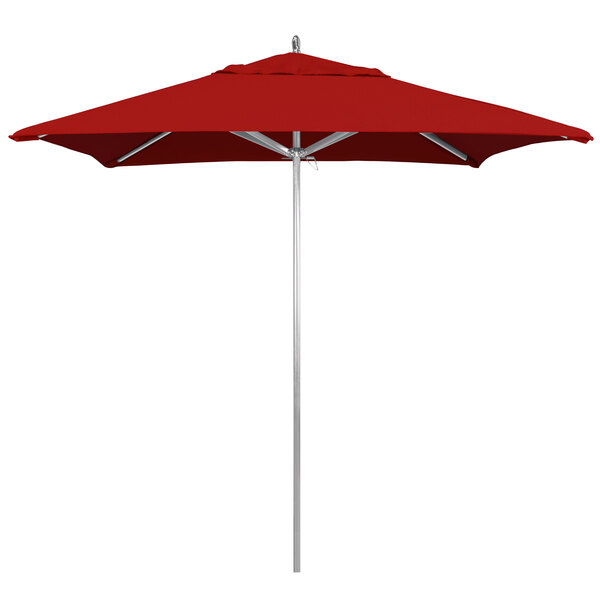 California Umbrella AAT 75754 SUNBRELLA 2A Rodeo 7 1/2' Square Push Lift Umbrella with 1 1/2" Aluminum Pole - Sunbrella 2A Canopy - Jockey Red Fabric