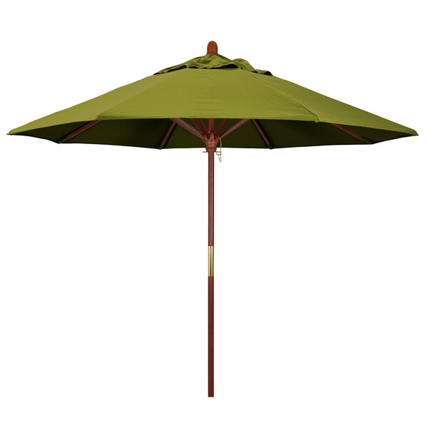 A California Umbrella Kiwi Olefin round umbrella with a hardwood pole.