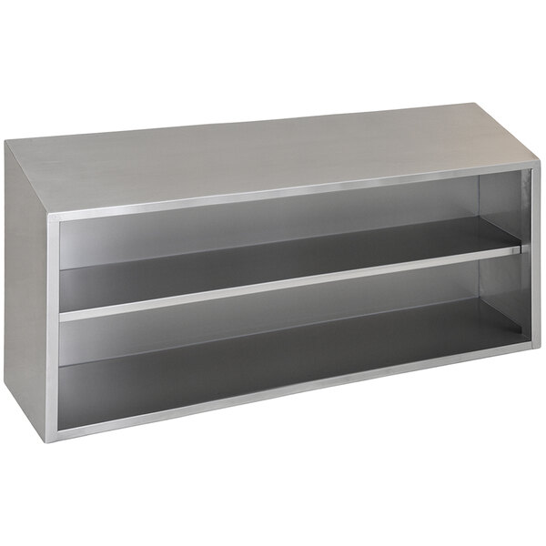 A silver rectangular Eagle Group stainless steel wall cabinet with shelves.