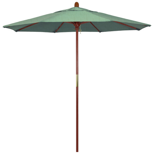 A California Umbrella Pacifica spa fabric canopy with a green pole.