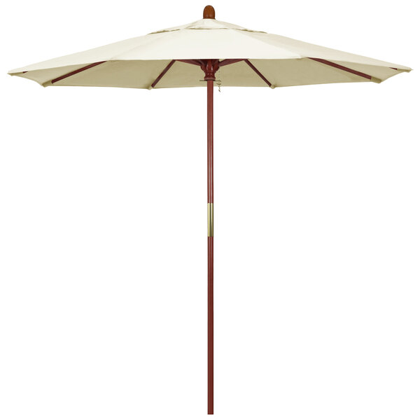 A California Umbrella with a Pacifica canvas canopy and hardwood pole.