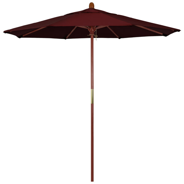 A California Umbrella Pacifica Grove outdoor umbrella with a red pole and canopy.