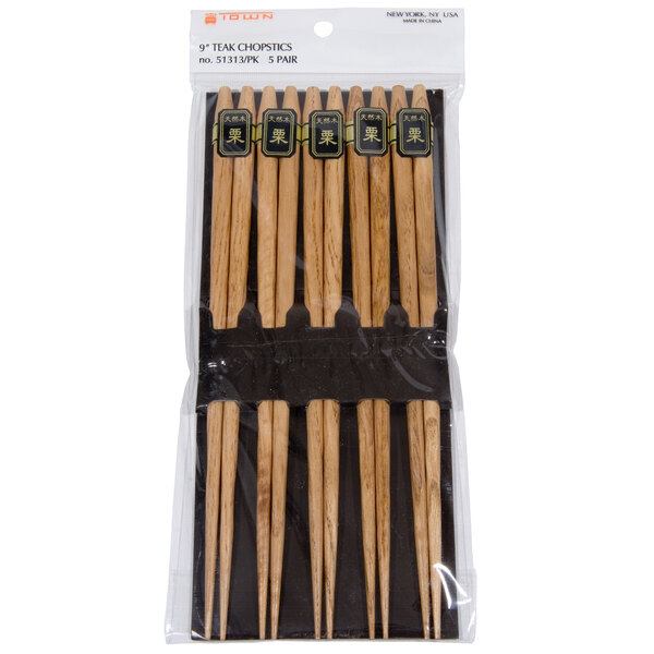 Town 51313/PK 9" Teak Wood Chopsticks Set 10/Pack