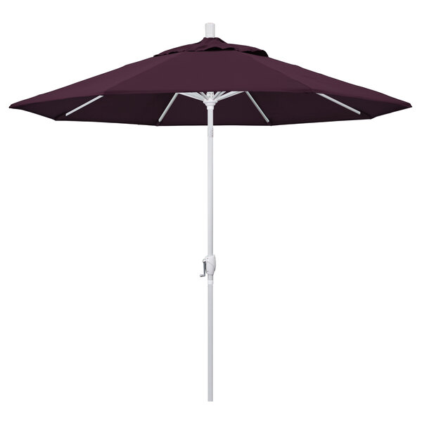 A purple Pacific Trail umbrella on a white pole.