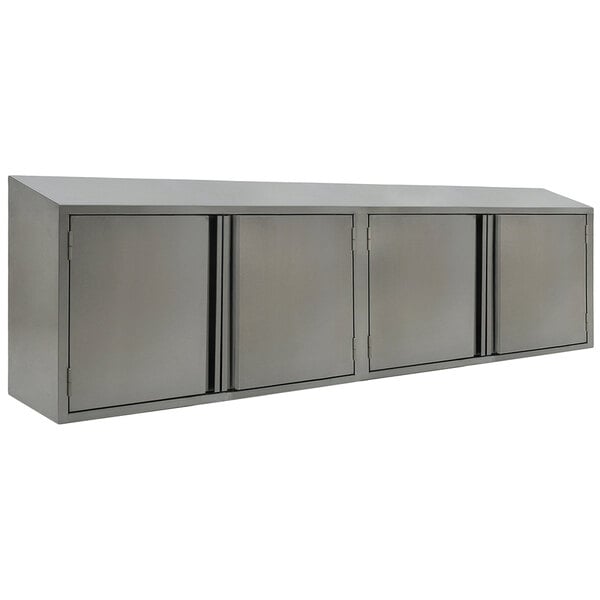 A stainless steel Eagle Group wall cabinet with hinged doors.
