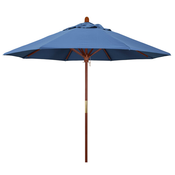 A frost blue California Umbrella with a hardwood pole.