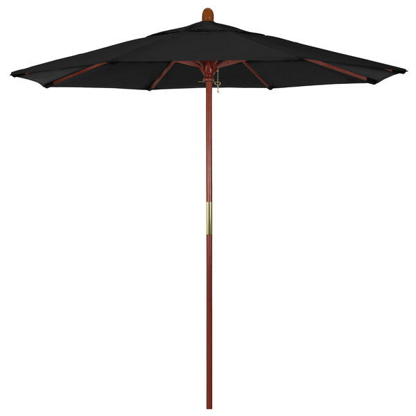 A California Umbrella black Sunbrella canopy with a hardwood pole.