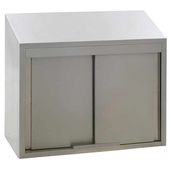 A white rectangular Eagle Group stainless steel wall cabinet with sliding doors.