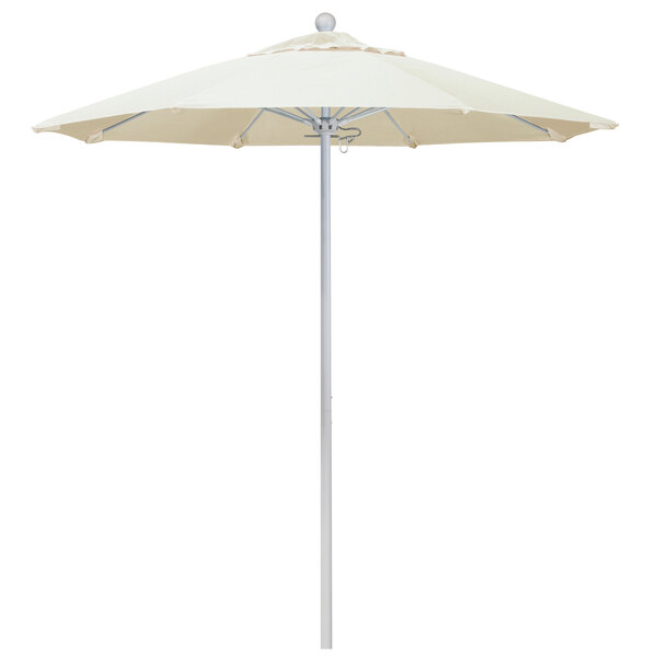 A white California Umbrella with a matte white metal pole.