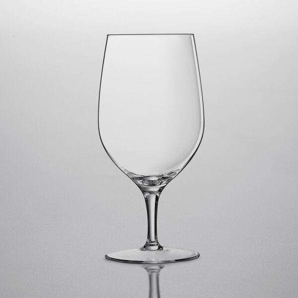 An empty clear Chef & Sommelier Iced Tea Glass on a white surface.