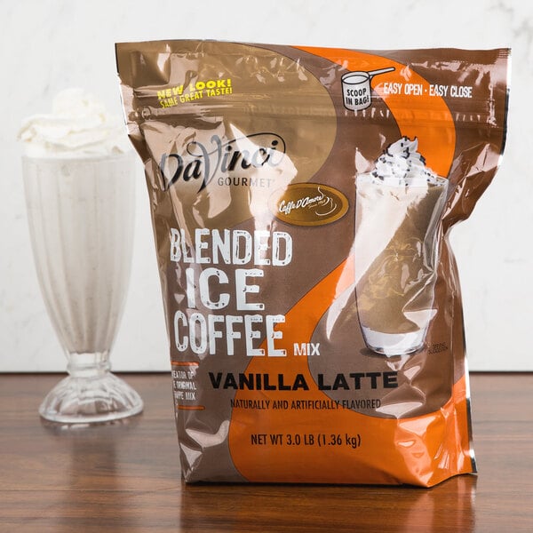 A bag of DaVinci Gourmet Vanilla Latte Mix with a white background.