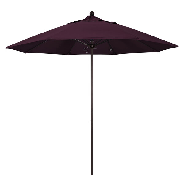 A purple California Umbrella with a bronze aluminum pole and Pacifica canopy.