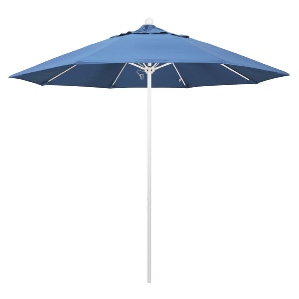 A Frost Blue California Umbrella with a Matte White Pole.