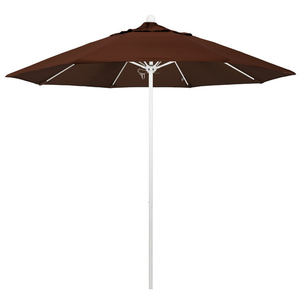 California Umbrella ALTO 908 SUNBRELLA 2A Venture 9' Round Push Lift Umbrella with 1 1/2" Matte White Aluminum Pole - Sunbrella 2A Canopy