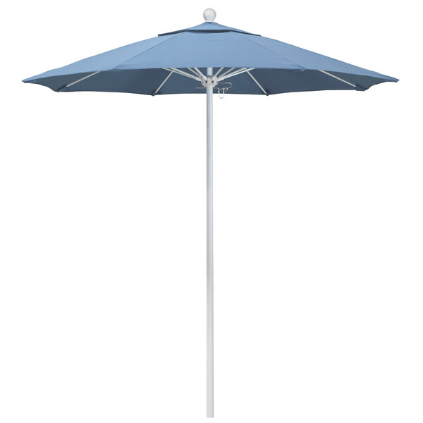 California Umbrella ALTO 758 SUNBRELLA 1A Venture 7 1/2' Round Push Lift Umbrella with 1 1/2" Matte White Aluminum Pole - Sunbrella 1A Canopy