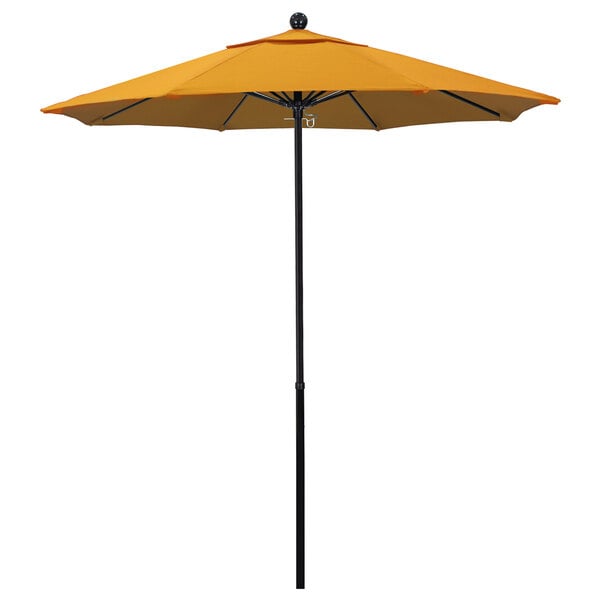 A yellow California Umbrella on a white background.