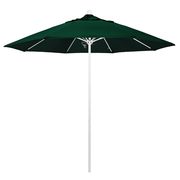 A Forest Green California Umbrella on a Matte White Pole.