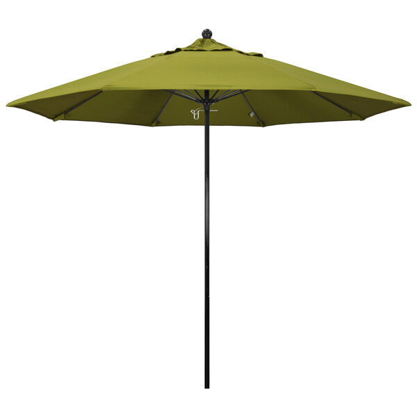 A green California Umbrella with a Pacifica canopy on a black pole.