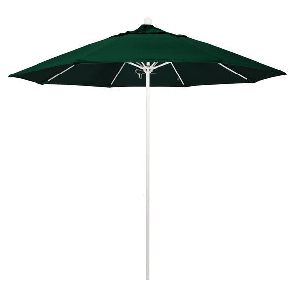 A Hunter Green California Umbrella on a Matte White Pole.