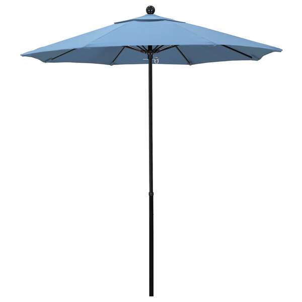 A California Umbrella blue Sunbrella canopy on a white background.