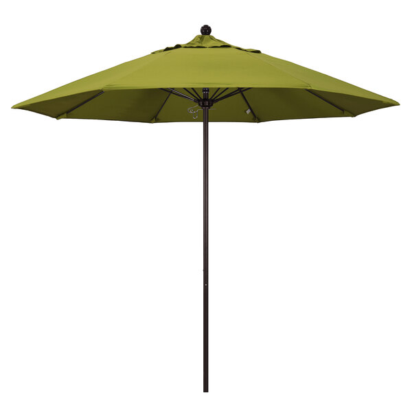 A green California Umbrella with a bronze pole.