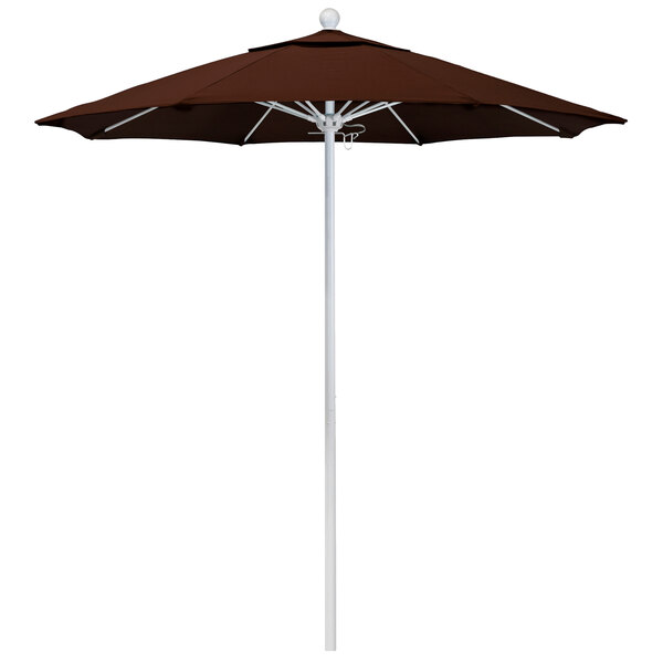 California Umbrella ALTO 758 SUNBRELLA 2A Venture 7 1/2' Round Push Lift Umbrella with 1 1/2" Matte White Aluminum Pole - Sunbrella 2A Canopy