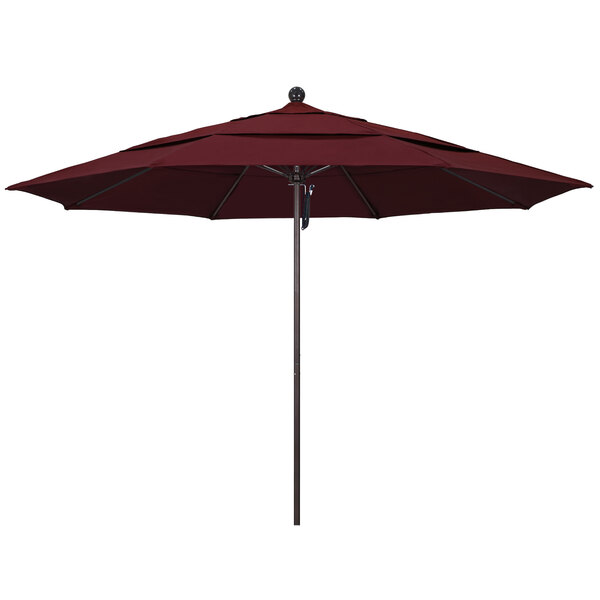 A California Umbrella with a Pacifica Burgundy canopy on a white background.