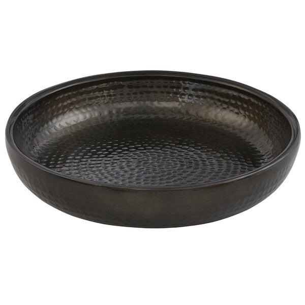 An American Metalcraft round black double wall hammered aluminum seafood tray with a textured surface.