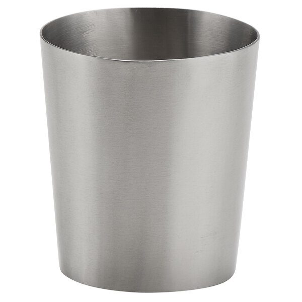 An American Metalcraft stainless steel oval French fry cup with a satin finish on a white background.