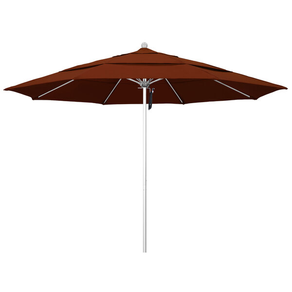 A close-up of a brown California Umbrella with a Pacifica brick canopy.