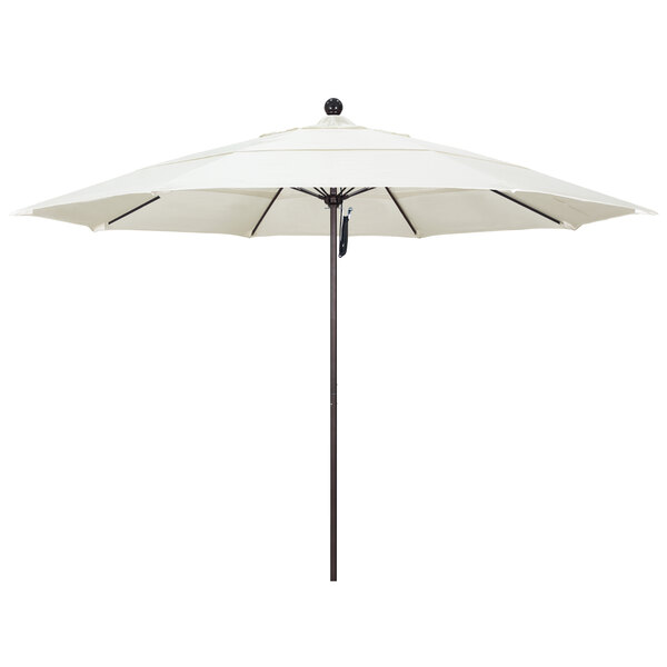 A white California Umbrella with a bronze aluminum pole and Pacifica canopy.
