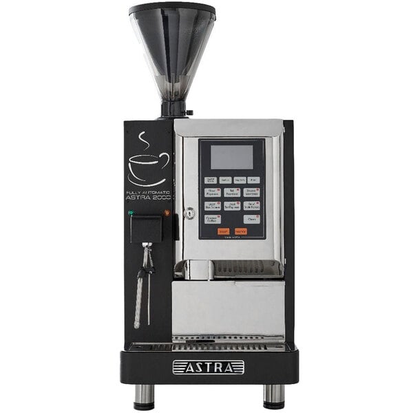 A black and silver Astra A2000 Super-Automatic Espresso Machine with a screen.