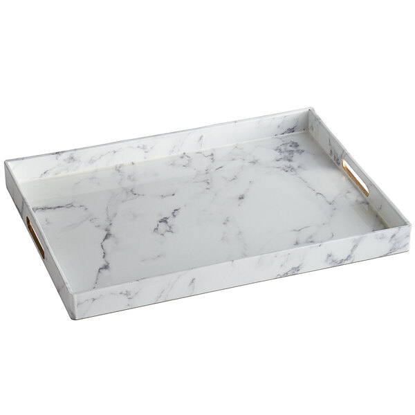 American Atelier 14" x 19" Marble Polypropylene Room Service Tray by Jay Companies