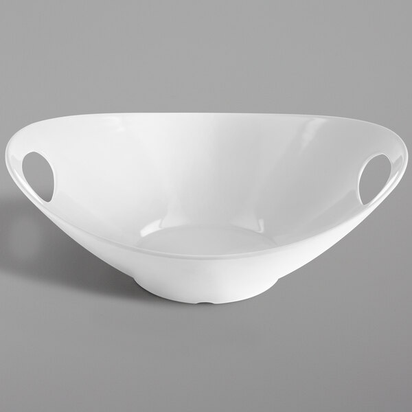 Tablecraft 123469 Frostone 3 Qt. White Oblong Melamine Serving Bowl with Handles