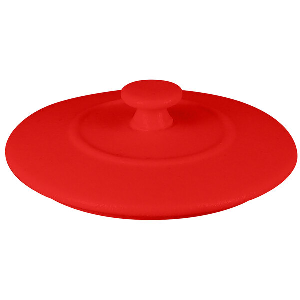 A RAK Porcelain Chef's Fusion Ember Red porcelain lid with a round knob.