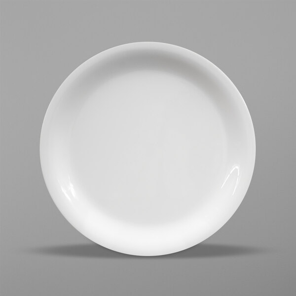 A white Elite Global Solutions round melamine plate.