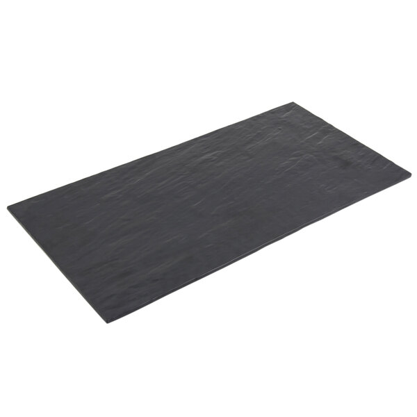 A black rectangular faux slate shelf on a white background.
