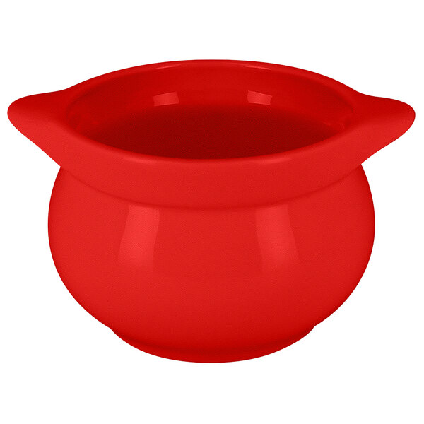 A RAK Porcelain Ember Red round tureen with a lid.