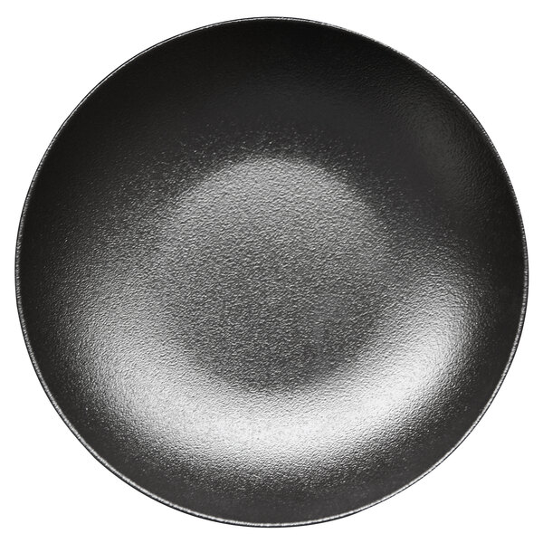 A black round RAK Porcelain Neo Fusion deep coupe plate.